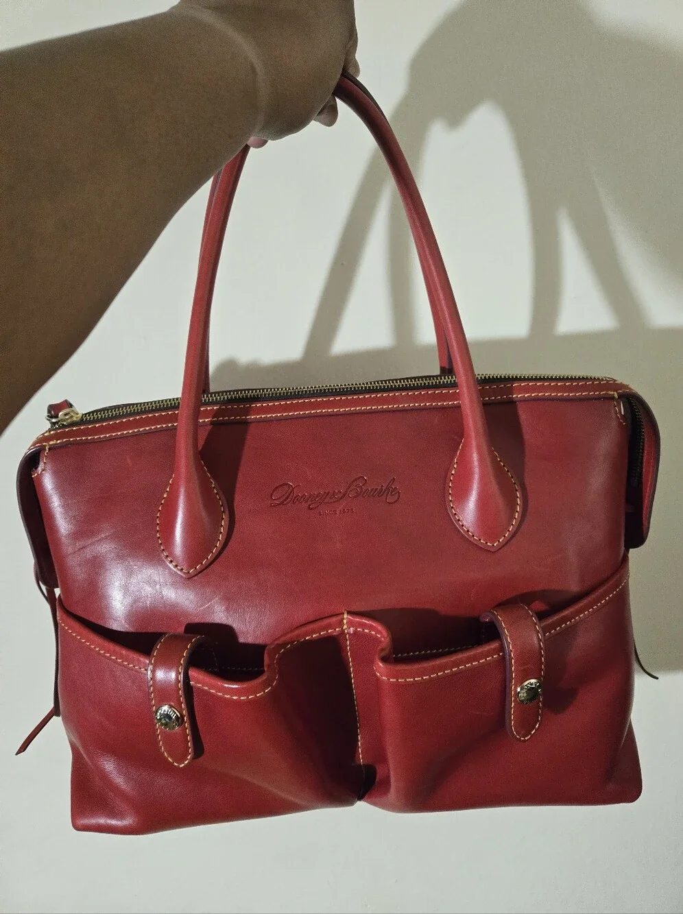 :Dooney & Bourke Florentine Leather Satchel Red Large 14" Dust Bag & Coin Pouch - Picture 1 of 12